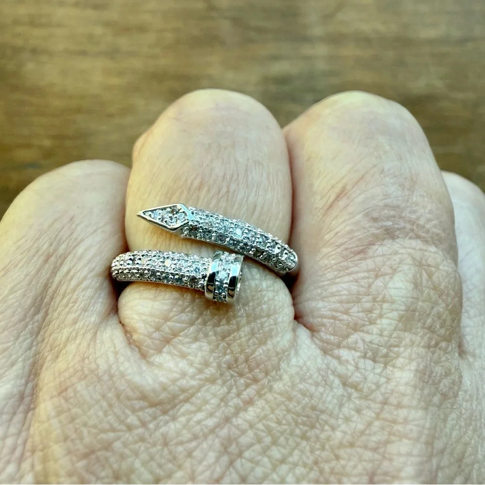 Silver Pave Crystal Nail Wrap Ring - Picture 4 of 5
